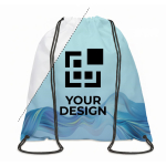 Sac à dos avec cordons classique impression intégrale en polyester couleur blanc vue avec zone d'impression