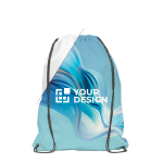 Sac à dos impression intégrale en RPET avec cordons noirs couleur blanc vue avec zone d'impression