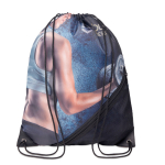 Sac à dos à cordons impression intégrale en RPET avec poche en filet couleur blanc