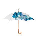 Parapluie automatique impression intégrale avec poignée en bois Ø102 couleur blanc vue avec zone d'impression