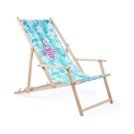 Transat en bois impression intégrale avec accoudoirs fabriqué en UE couleur blanc