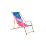 Transat en bois impression intégrale avec accoudoirs fabriqué en UE couleur blanc
