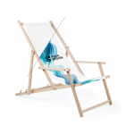 Transat en bois impression intégrale avec accoudoirs fabriqué en UE couleur blanc vue avec zone d'impression