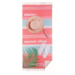 Serviette en polycoton pour la plage impression intégrale avec franges couleur blanc