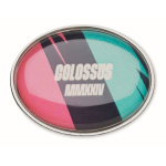 Pin's métallique oval impression intégrale en quadrichromie couleur argenté