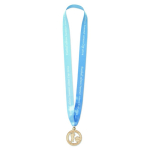 Médaille impression intégrale en bois avec ruban cousu en V couleur blanc