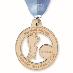 Médaille impression intégrale en bois avec ruban cousu en V couleur blanc cinquième vue