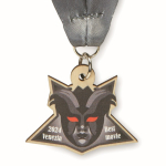 Médaille impression intégrale en bois avec ruban cousu en V couleur blanc cinquième vue