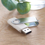 Clé USB impression intégrale avec boîtier en paille de blé couleur blanc cassé