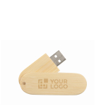 Clé USB impression intégrale avec boîtier pivotant en bois couleur bois clair vue avec zone d'impression