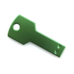 Clé USB fabriquée en aluminium coloré en forme de clé couleur vert première vue