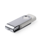 Clé USB en paille de blé avec clip métallique pivotant couleur gris clair troisième vue