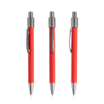 Stylo en aluminium à finition caoutchoutée avec spinner et encre bleue couleur rouge