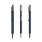 Stylo en aluminium à finition caoutchoutée avec spinner et encre bleue couleur bleu marine