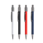 Stylo en aluminium à finition caoutchoutée avec spinner et encre bleue vue plusieurs couleurs