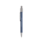 Stylo en aluminium à finition caoutchoutée avec spinner et encre bleue vue avec impression