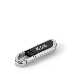USB rétractable impression intégrale en inox avec mousqueton couleur noir avec zone d'impression