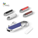 USB rétractable impression intégrale en inox avec mousqueton couleur bleu roi dans boîte