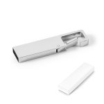 Clé USB rectangulaire en métal impression intégrale avec mousqueton couleur argenté dans boîte