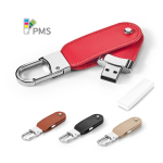 Clé USB impression intégrale en cuir PU avec mousqueton couleur rouge dans boîte