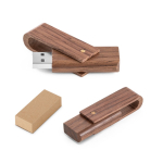 Clé USB impression intégrale pivotante en bois de noyer couleur bois foncé dans boîte