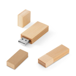 USB impression intégrale avec boîtier en bois de bambou et capuchon couleur naturel dans boîte
