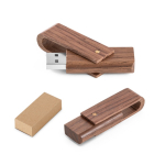 Clé USB impression intégrale en bois de noyer entièrement pivotant couleur bois foncé dans boîte