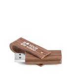 Clé USB impression intégrale en bois de noyer entièrement pivotant couleur bois foncé avec zone d'impression