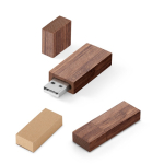 Clé USB impression intégrale en bois de noyer avec capuchon couleur bois foncé dans boîte