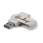 Clé USB écologique pivotante impression intégrale en fibre de blé couleur blanc