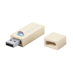 USB impression intégrale avec boîtier en bois de bambou et capuchon couleur bois clair