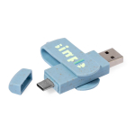 USB double impression intégrale en paille de blé avec connexion Type C couleur bleu