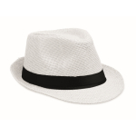 Chapeau en paille de papier avec bande en polyester noir couleur blanc
