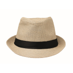 Chapeau en paille de papier avec bande en polyester noir couleur beige troisième vue
