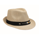 Chapeau en paille de papier avec bande en polyester noir couleur beige vue principale