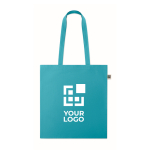 Sac en coton Fairtrade à anses longues, plusieurs coloris 180g/m² couleur turquoise vue avec zone d'impression