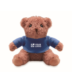 Ours en peluche avec t-shirt coloré personnalisable couleur bleu vue avec zone d'impression