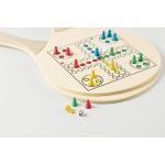 Raquettes de plage en bois avec jeux et sac en maille RPET couleur bois vue photographique