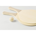 Raquettes de plage en bois avec jeux et sac en maille RPET couleur bois vue photographique