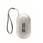 Chauffe-mains en aluminium avec 3 niveaux de chaleur 5 000 mAh couleur argenté mat vue avec zone d'impression