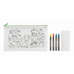 Trousse enfant en non-tissé à colorier avec 4 crayons couleur vert lime deuxième vue