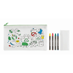 Trousse enfant en non-tissé à colorier avec 4 crayons couleur vert lime cinquième vue