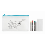 Trousse enfant en non-tissé à colorier avec 4 crayons couleur bleu ciel deuxième vue