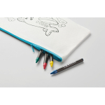 Trousse enfant en non-tissé à colorier avec 4 crayons couleur bleu ciel quatrième vue photographique