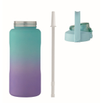 Bouteille en RPET anti-fuites avec paille et bouchon rabattable 2L couleur turquoise neuvième vue