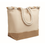 Sac de plage en coton avec jute et fermeture éclair 280 g/m² couleur beige