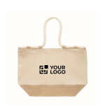 Sac de plage en coton avec jute et fermeture éclair 280 g/m² couleur beige vue avec zone d'impression