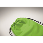 Sac à dos enfant à cordons en polyester RPET avec cordons noirs couleur vert lime troisième vue photographique