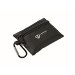 Trousse de premiers secours compacte en pochette RPET avec mousqueton en aluminium couleur noir deuxième vue principale