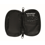 Étui pour clés en RPET avec fermeture éclair et 5 anneaux couleur noir troisième vue